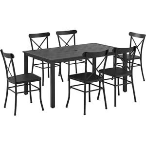 Pemberly Row 7-piece Modern Metal Outdoor Dining Set in Black