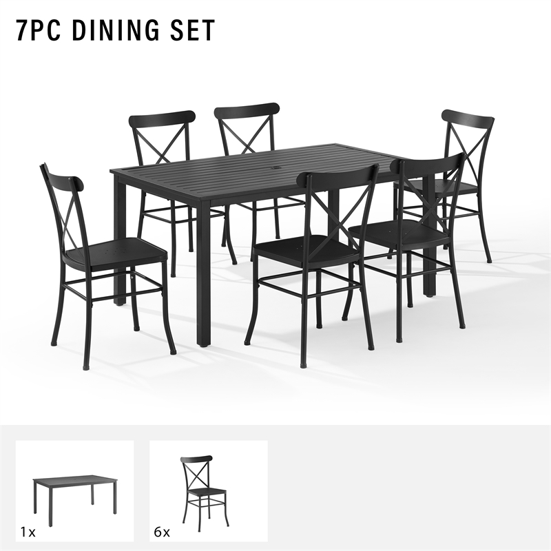 Pemberly Row 7-piece Modern Metal Outdoor Dining Set in Black