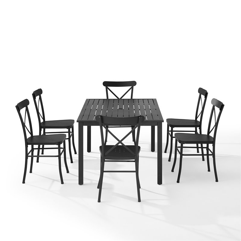 Pemberly Row 7-piece Modern Metal Outdoor Dining Set in Black