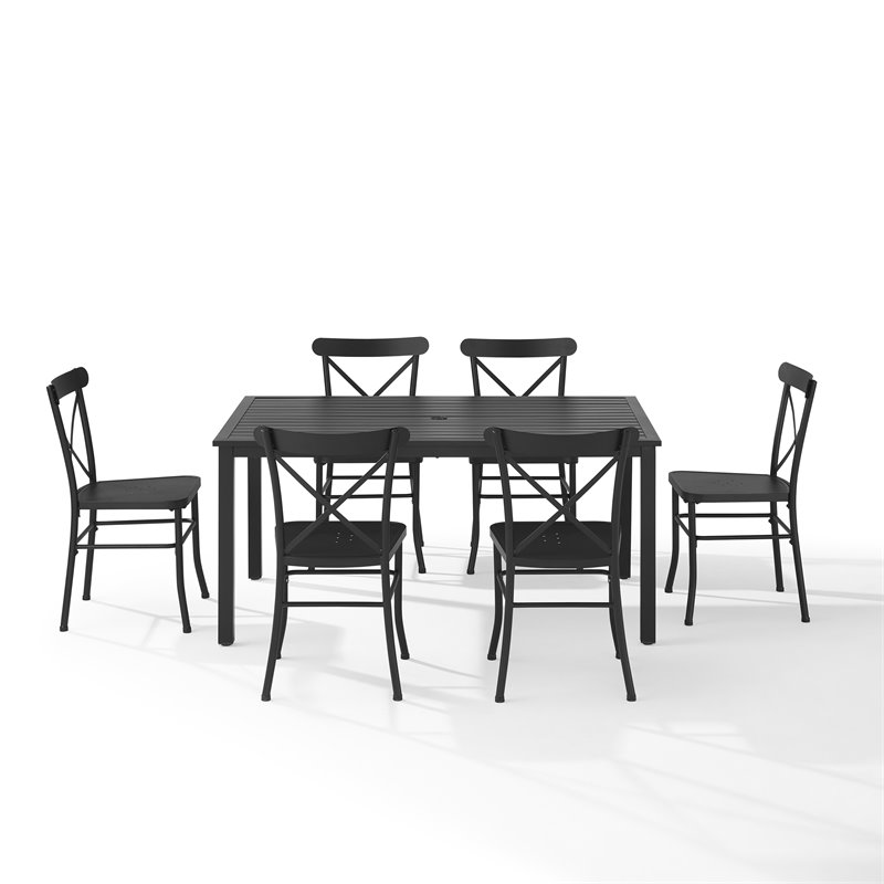 Pemberly Row 7-piece Modern Metal Outdoor Dining Set in Black