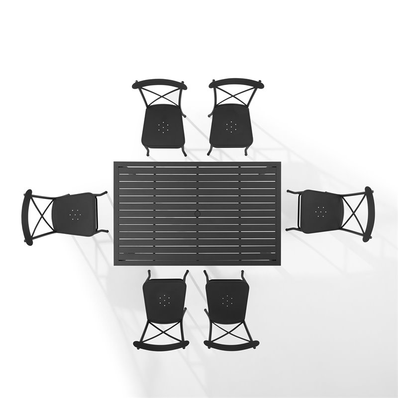 Pemberly Row 7-piece Modern Metal Outdoor Dining Set in Black
