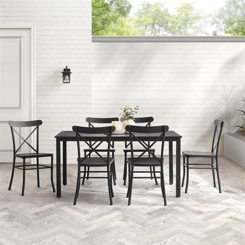 Pemberly Row 7-piece Modern Metal Outdoor Dining Set in Black