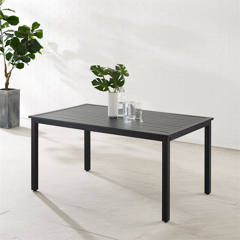 Pemberly Row Modern Metal Outdoor Dining Table in Matte Black