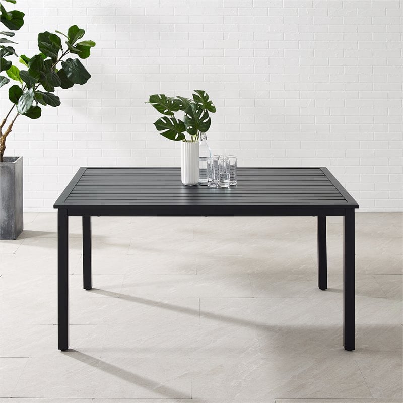 Pemberly Row Modern Metal Outdoor Dining Table in Matte Black