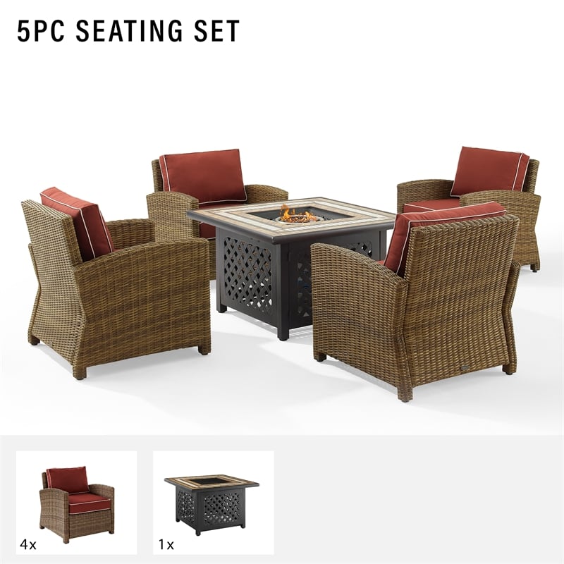 Pemberly Row 5-Piece Metal Conversation Set with Armchairs in Red