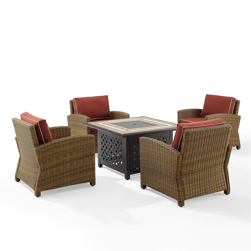 Pemberly Row 5-Piece Metal Conversation Set with Armchairs in Red