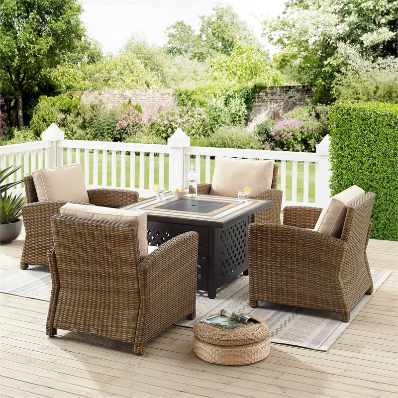 Pemberly Row 5-Piece Metal Conversation Set with Armchairs Sand/Brown