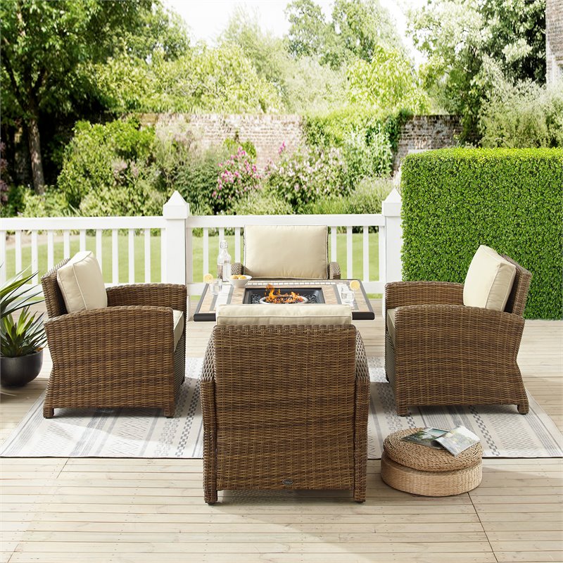 Pemberly Row 5-Piece Metal Conversation Set with Armchairs Sand/Brown