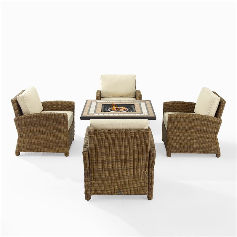 Pemberly Row 5-Piece Metal Conversation Set with Armchairs Sand/Brown