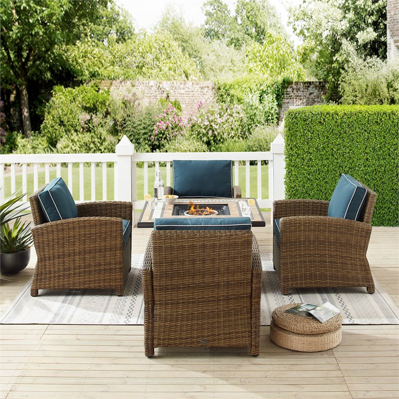 Pemberly Row 5-Piece Metal Patio Conversation Set in Navy/Black