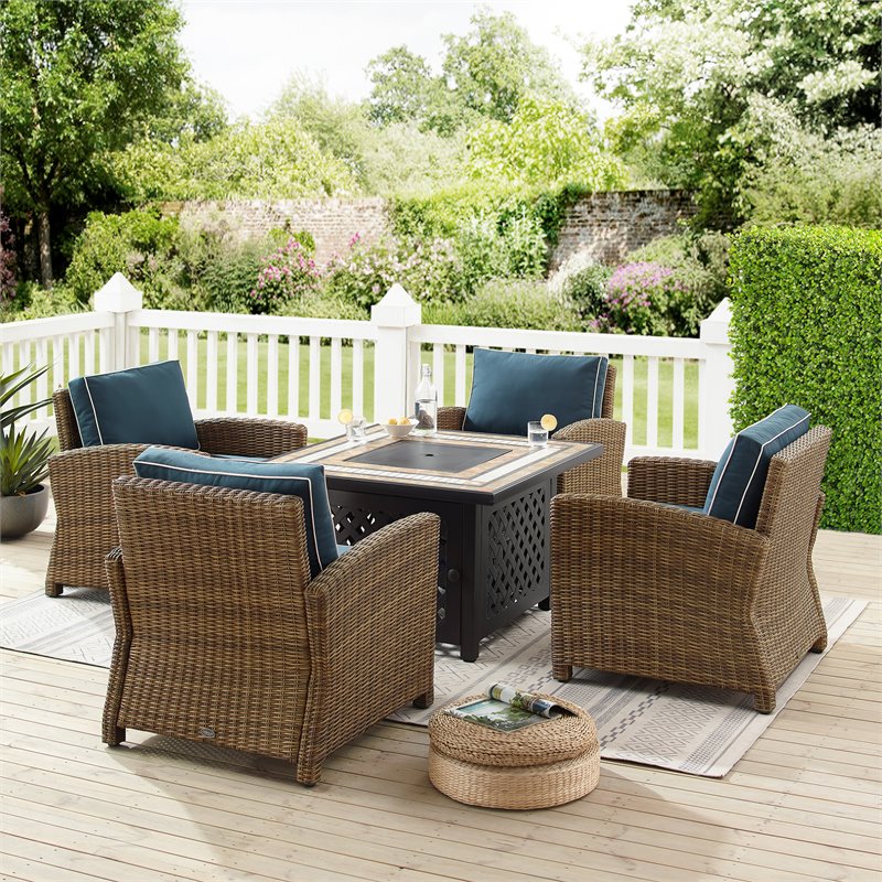 Pemberly Row 5-Piece Metal Patio Conversation Set in Navy/Black