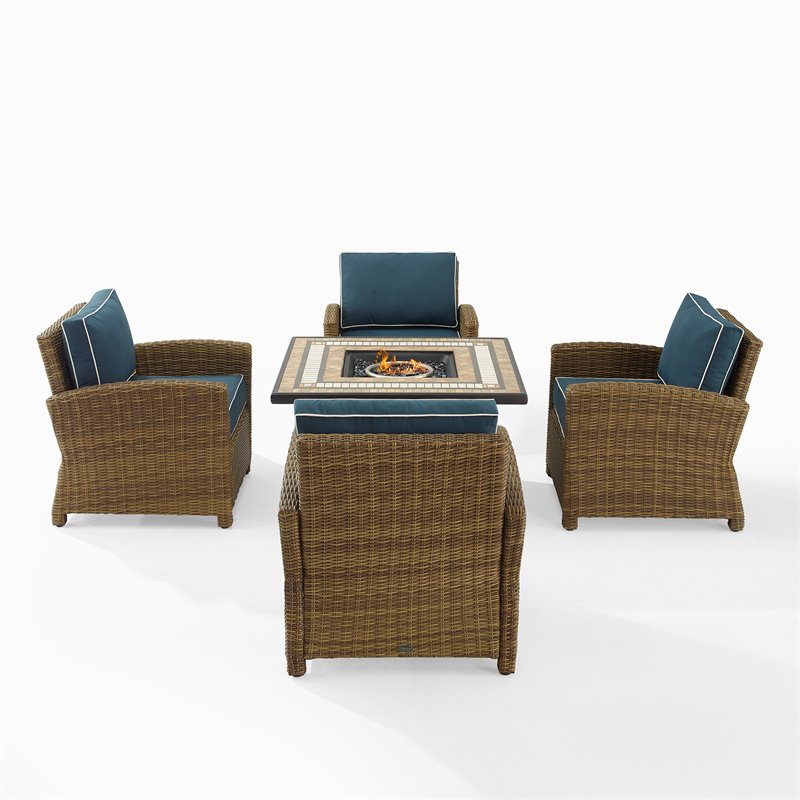 Pemberly Row 5-Piece Metal Patio Conversation Set in Navy/Black