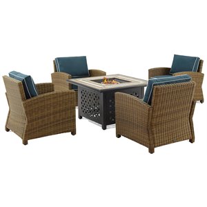 Pemberly Row 5-Piece Metal Patio Conversation Set in Navy/Black
