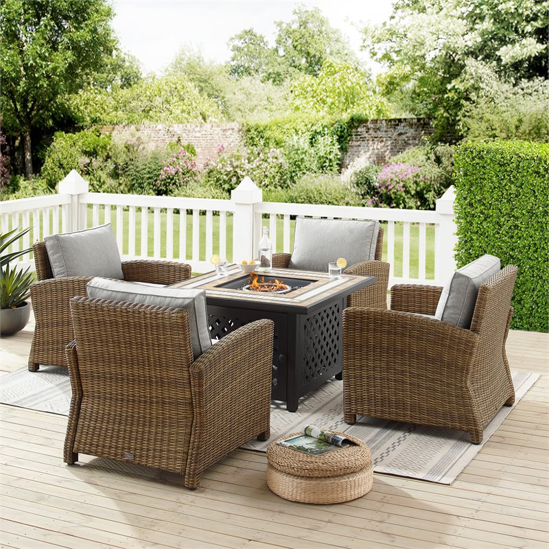 Pemberly Row 5-Piece Metal Patio Conversation Set in Gray/Black