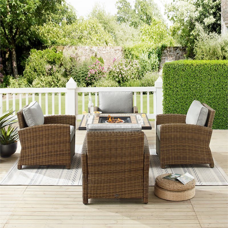 Pemberly Row 5-Piece Metal Patio Conversation Set in Gray/Black
