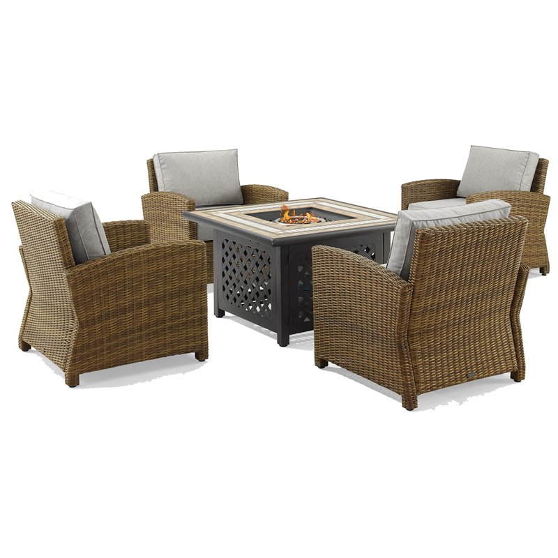 Pemberly Row 5-Piece Metal Patio Conversation Set in Gray/Black