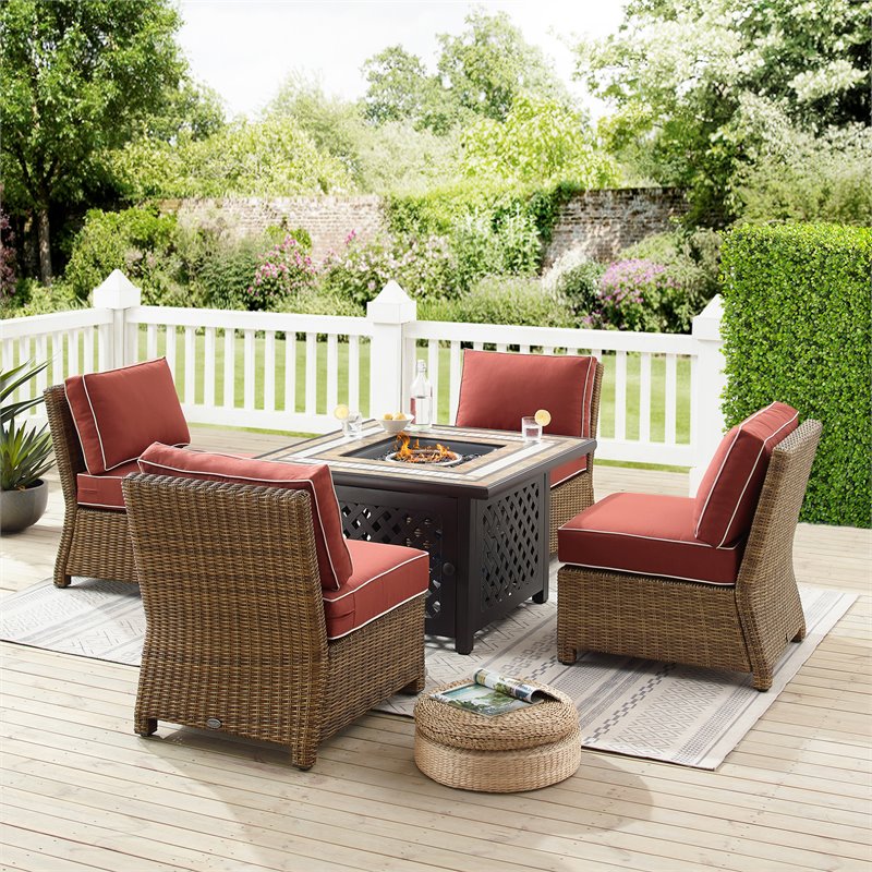Pemberly Row 5-Piece Wicker / Rattan Patio Conversation Set in Brown