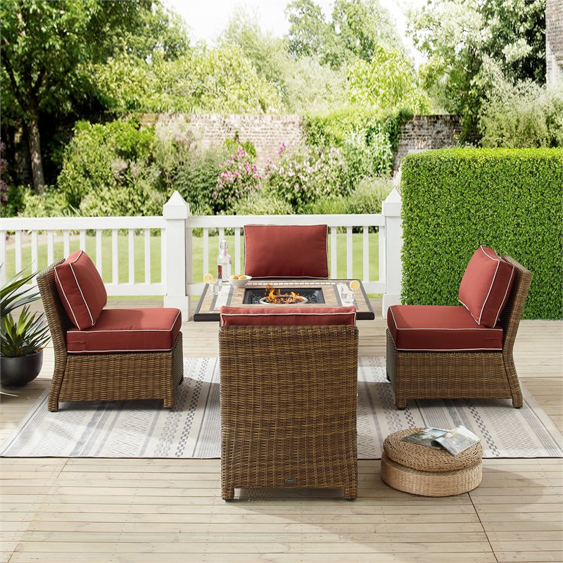 Pemberly Row 5-Piece Wicker / Rattan Patio Conversation Set in Brown
