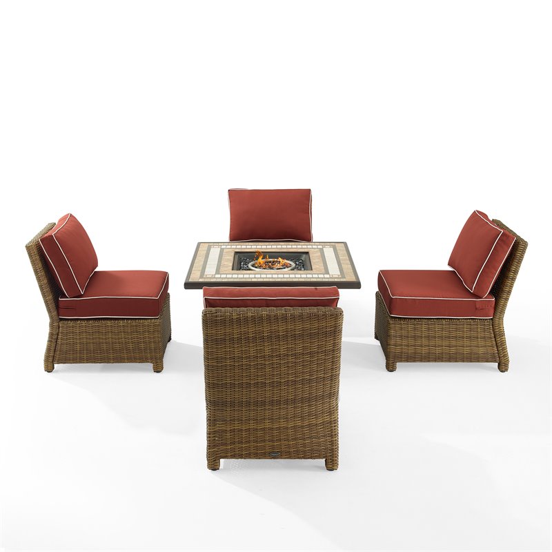 Pemberly Row 5-Piece Wicker / Rattan Patio Conversation Set in Brown