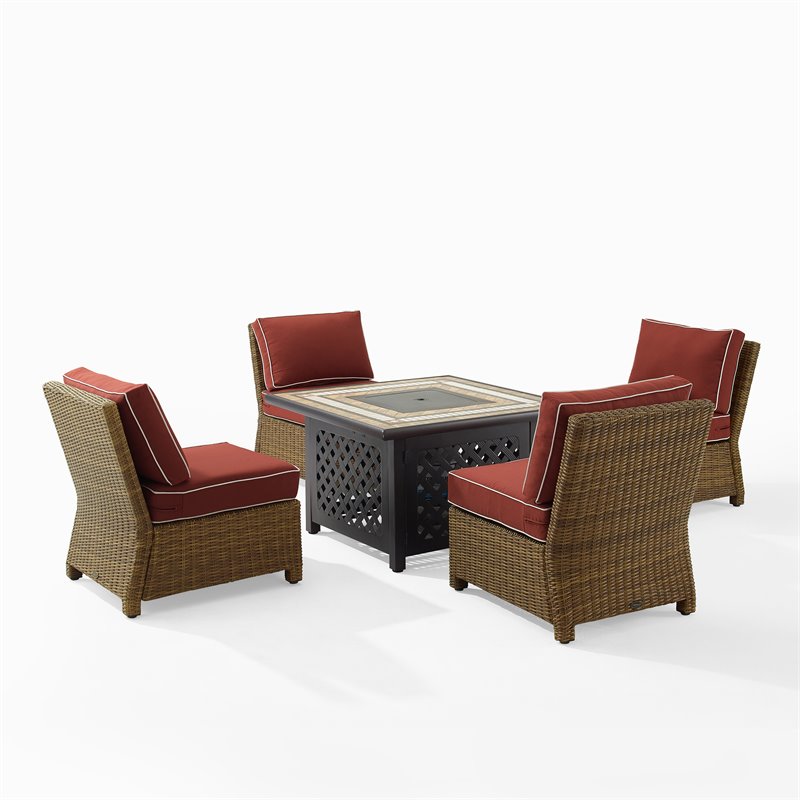 Pemberly Row 5-Piece Wicker / Rattan Patio Conversation Set in Brown