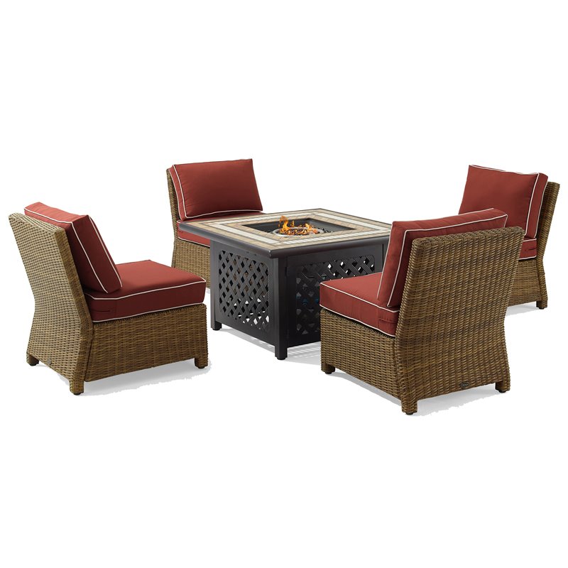 Pemberly Row 5-Piece Wicker / Rattan Patio Conversation Set in Brown