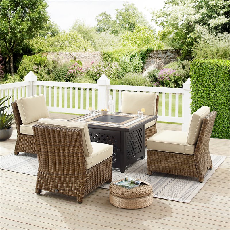 Pemberly Row 5-Piece Wicker / Rattan Patio Conversation Set in Brown