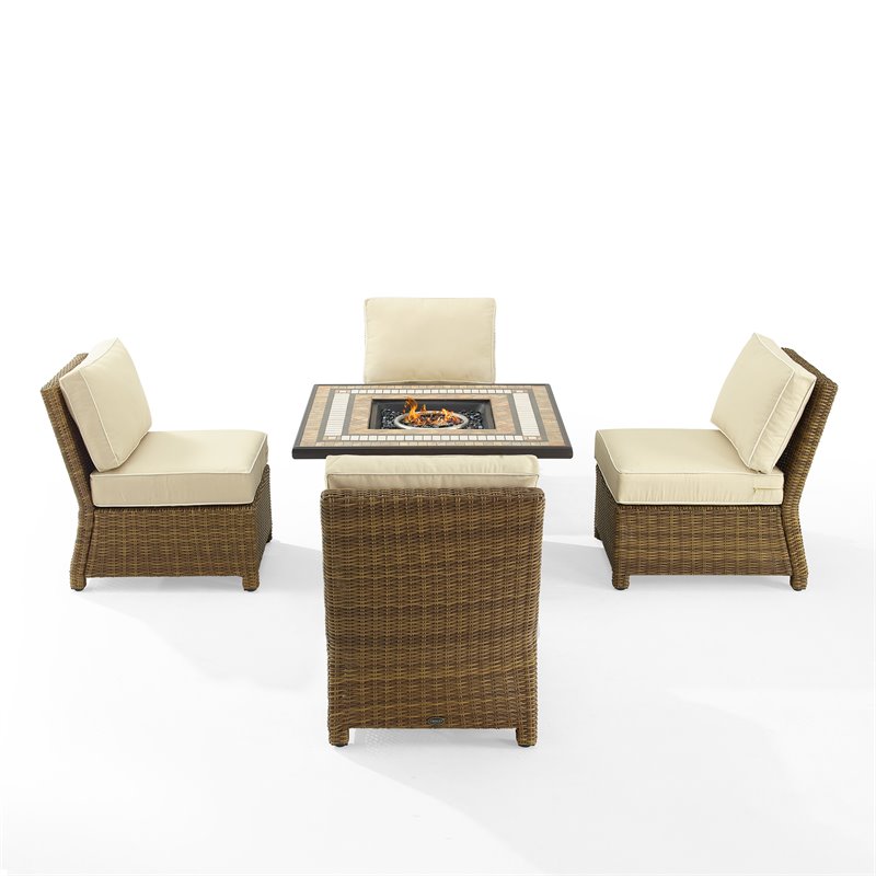 Pemberly Row 5-Piece Wicker / Rattan Patio Conversation Set in Brown