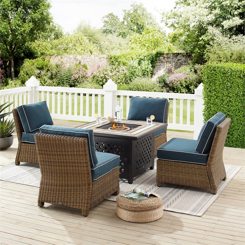 Pemberly Row 5-Piece Fabric Outdoor Conversation Set in Navy/Brown