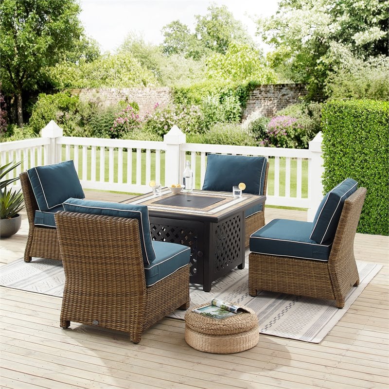 Pemberly Row 5-Piece Fabric Outdoor Conversation Set in Navy/Brown