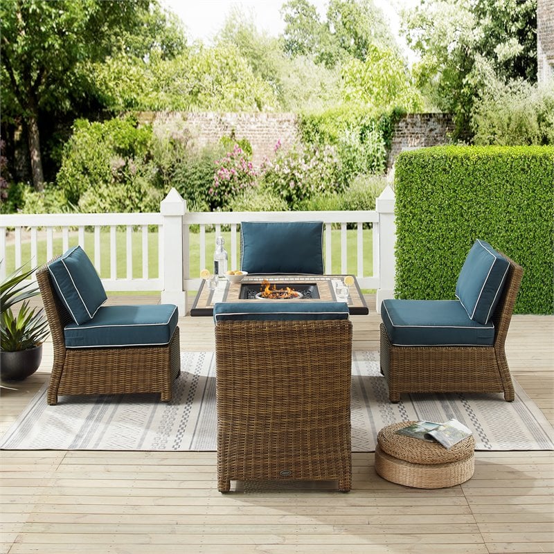 Pemberly Row 5-Piece Fabric Outdoor Conversation Set in Navy/Brown