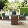 Pemberly Row 5-Piece Fabric Outdoor Conversation Set in Navy/Brown