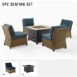Pemberly Row 5-Piece Fabric Outdoor Conversation Set in Navy/Brown
