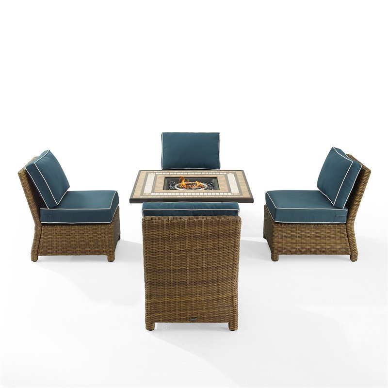 Pemberly Row 5-Piece Fabric Outdoor Conversation Set in Navy/Brown