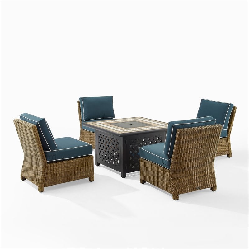 Pemberly Row 5-Piece Fabric Outdoor Conversation Set in Navy/Brown