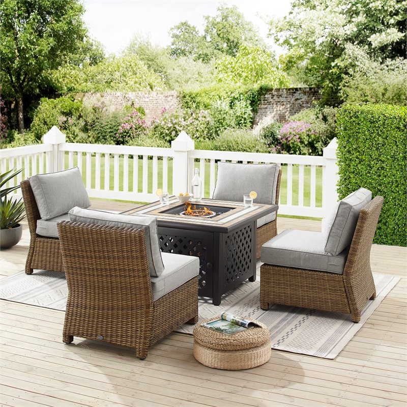 Pemberly Row 5-Piece Fabric Outdoor Conversation Set in Gray/Brown