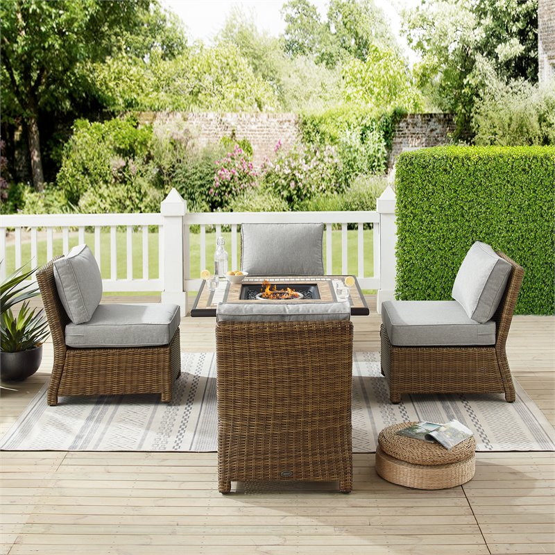 Pemberly Row 5-Piece Fabric Outdoor Conversation Set in Gray/Brown