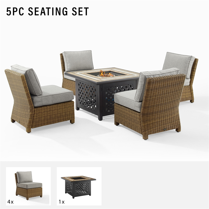 Pemberly Row 5-Piece Fabric Outdoor Conversation Set in Gray/Brown