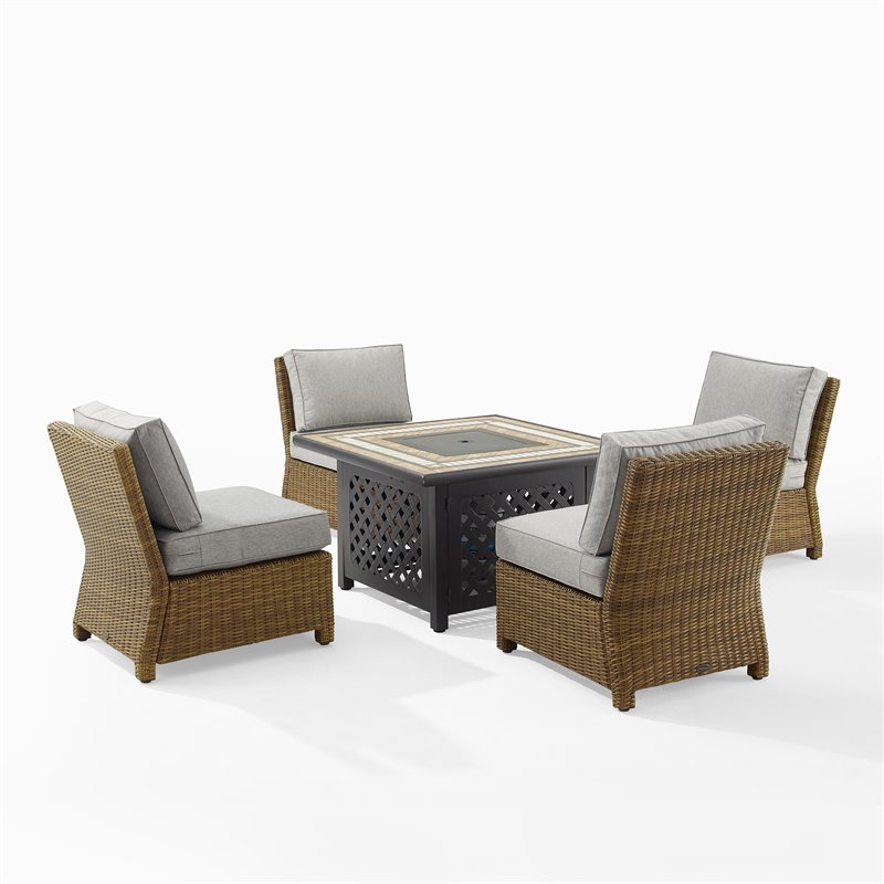 Pemberly Row 5-Piece Fabric Outdoor Conversation Set in Gray/Brown