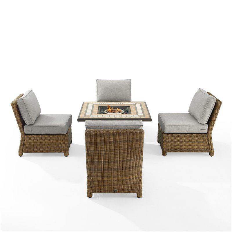 Pemberly Row 5-Piece Fabric Outdoor Conversation Set in Gray/Brown