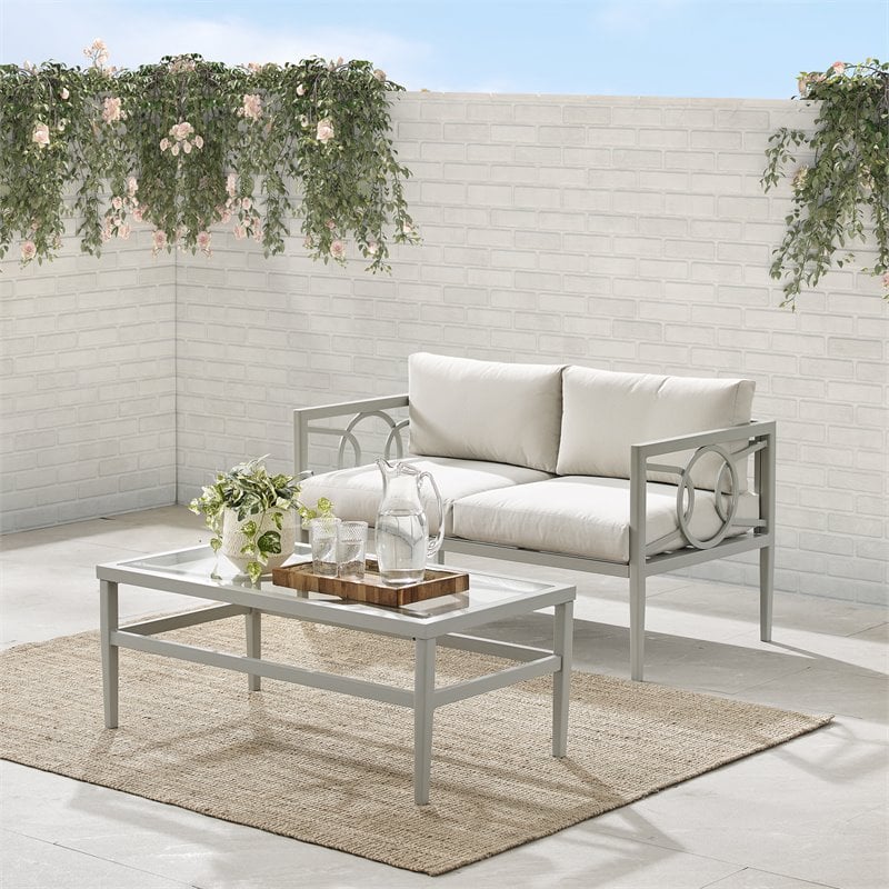 Pemberly Row Modern 2-piece Metal Outdoor Conversation Set in Gray