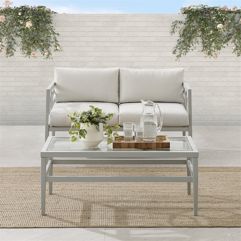 Pemberly Row Modern 2-piece Metal Outdoor Conversation Set in Gray