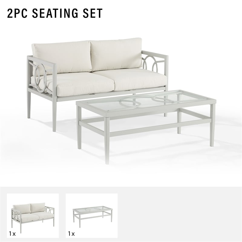 Pemberly Row Modern 2-piece Metal Outdoor Conversation Set in Gray