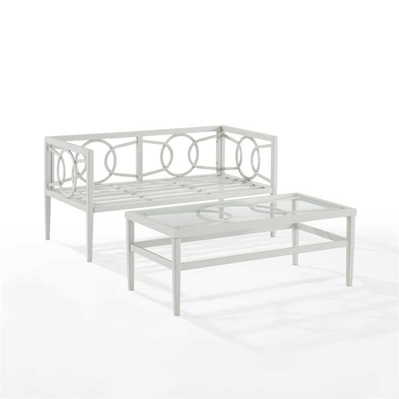 Pemberly Row Modern 2-piece Metal Outdoor Conversation Set in Gray