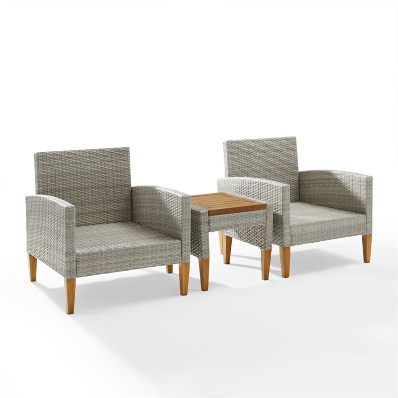 Pemberly Row 3-Piece Modern Wicker / Rattan Outdoor Chair Set in Gray