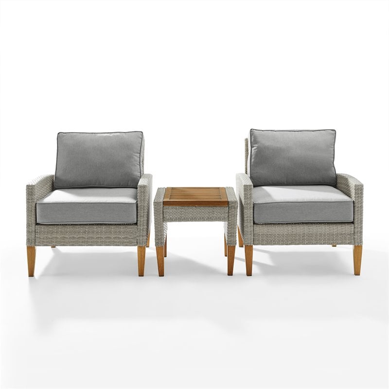 Pemberly Row 3-Piece Modern Wicker / Rattan Outdoor Chair Set in Gray