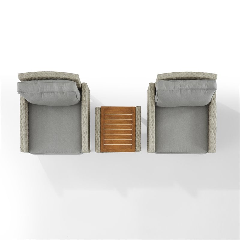 Pemberly Row 3-Piece Modern Wicker / Rattan Outdoor Chair Set in Gray