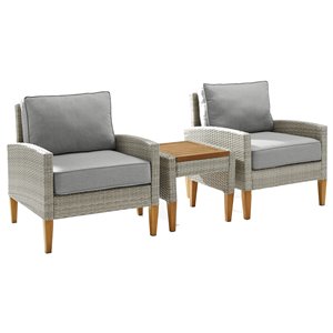 Pemberly Row 3-Piece Modern Wicker / Rattan Outdoor Chair Set in Gray