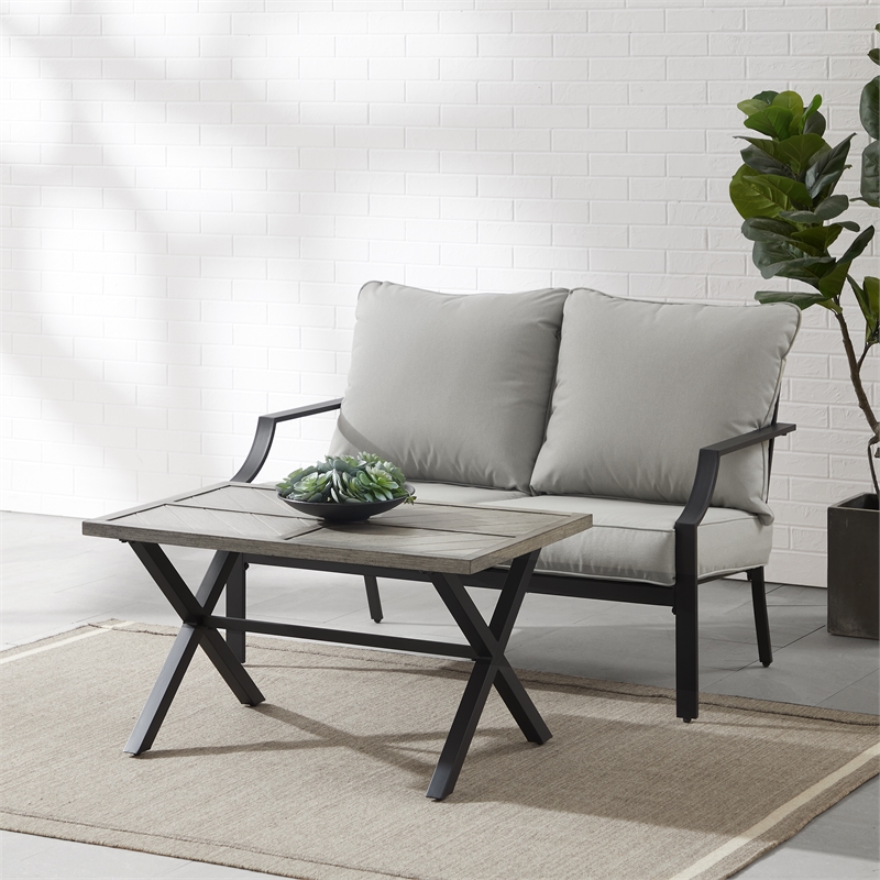 Pemberly Row 2-Piece Modern Metal Conversation Set in Gray/Matte Black