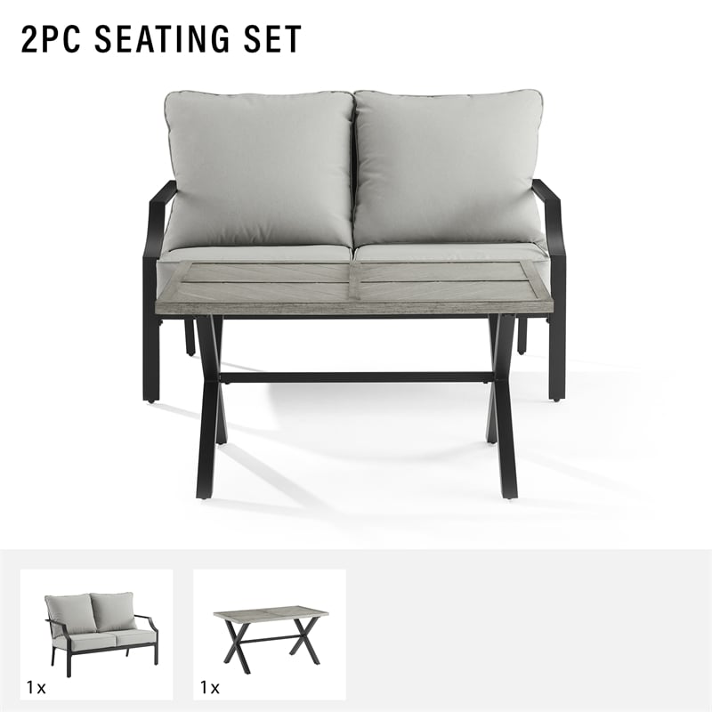 Pemberly Row 2-Piece Modern Metal Conversation Set in Gray/Matte Black