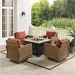Pemberly Row 5-Piece Fabric Swivel Rocker Conversation Set in Red